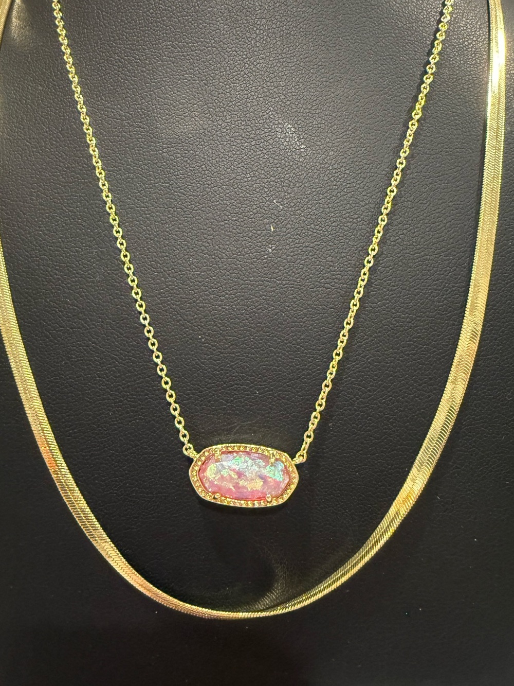 Kendra Scott | Gold Plated Pink Opal and Herringbone Dbl Layer Necklace | #80